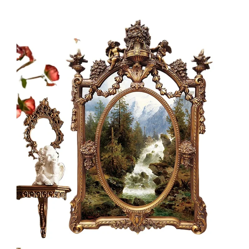 إطار صورة منحوت على الطراز الأوروبي، مرآة زخرفية مثبتة على الحائط، إطار مرآة الشرفة في الاستوديو