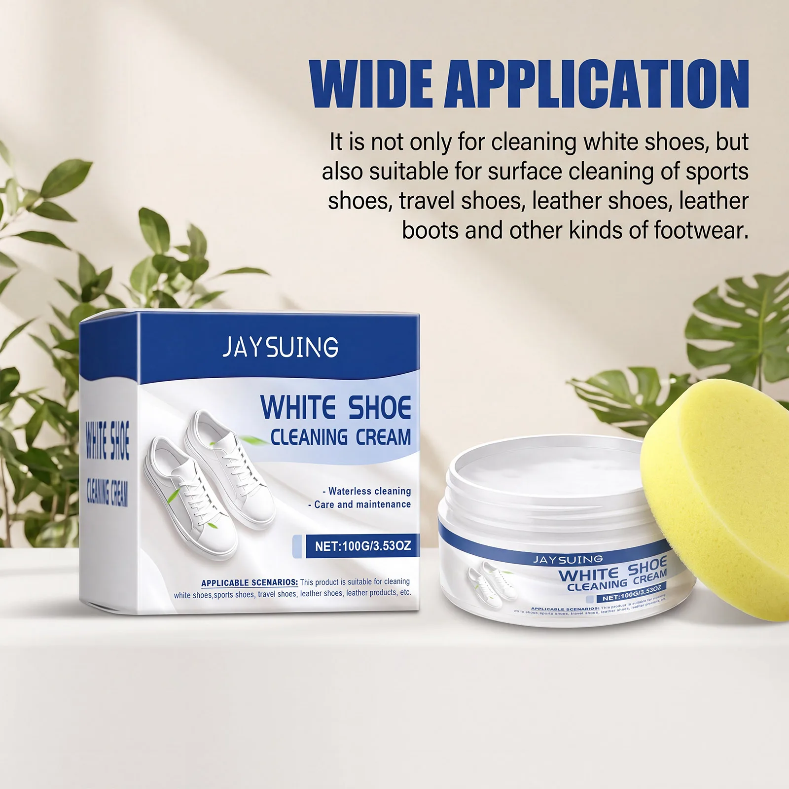 100G White Shoe Cleaning Paste Stain Dirt Remover Gentle No Wash Sneaker Care Cream With Sponge Applicator Leather Canvas Mesh