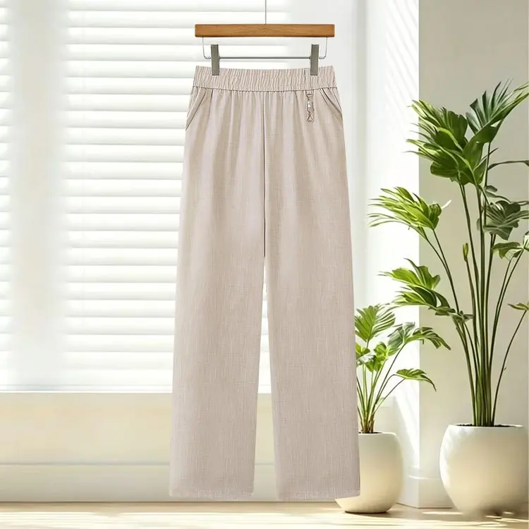 Pantalones de pierna recta de cintura alta Crystal Hemp, estilo mamá, ligeros, casuales, holgados, antienvejecimiento, largos...
