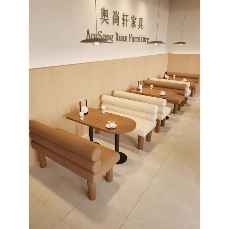 tea shop table and chair booth sofa tea house cafe dining chair commercial reception seat against the wall solid wood stool