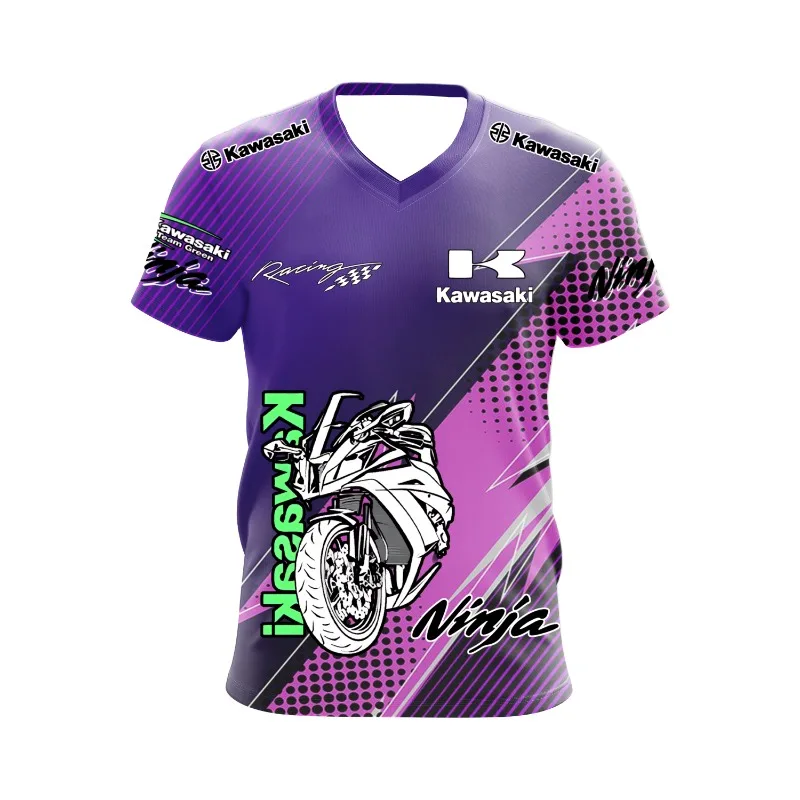 2025 الصيف دراجة نارية الرياضة كاواساكي دراجة نارية فريق شعار في الهواء الطلق على الطرق الوعرة المنافسة المشجعين الرجال سباق الدراجات النارية تي شيرت