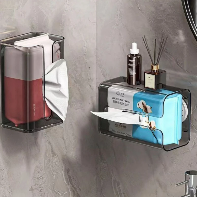 New Wall Mounted Transparent Tissue Box for Toilet Face Washing Kitchen Wall Mounted Paper Drawer Bathroom Household Storage