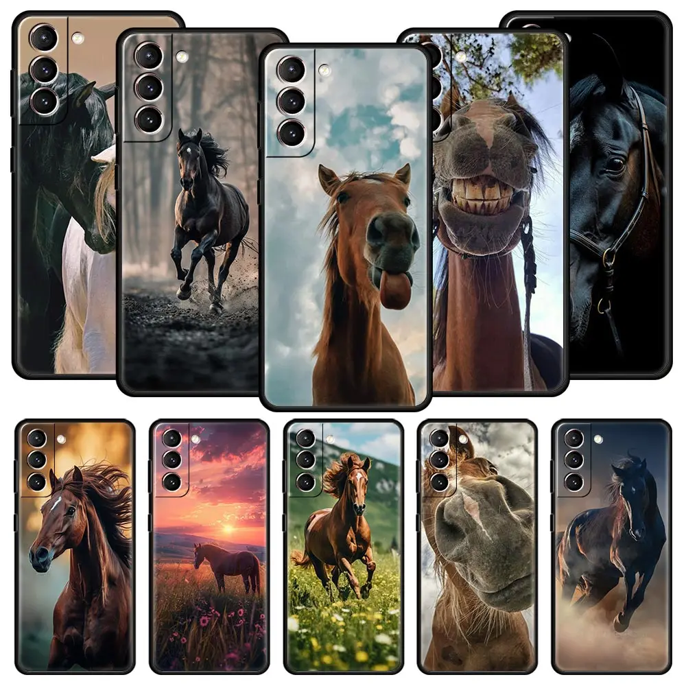 Horse Animal Phone Case For Samsung Galaxy S24 S23 S22 S20 Ultra S21 FE 5G S10 S9 Plus S10E S8 Soft Silicone Cover