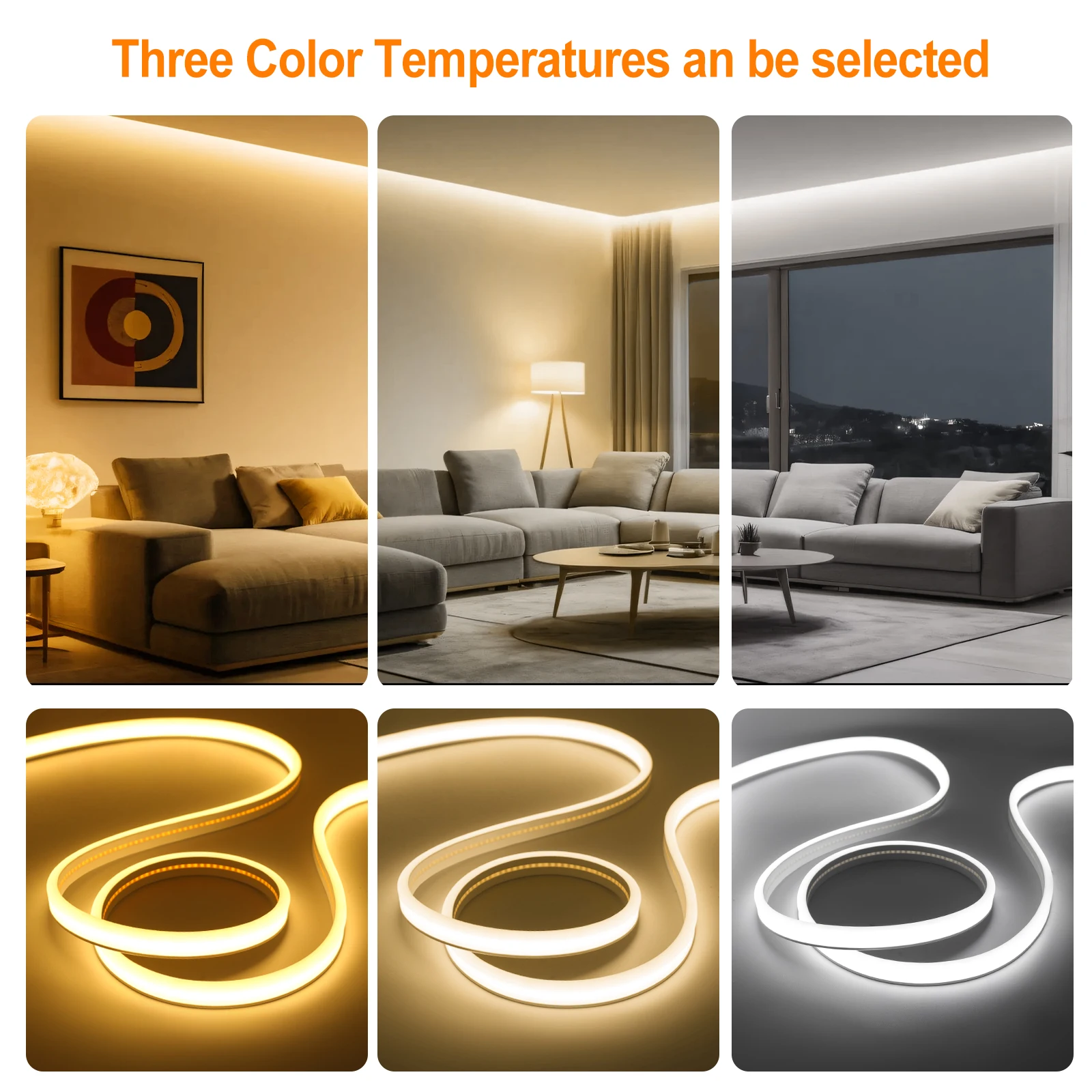 12V 24V COB Neon Strip Double Side Glow Waterproof 3000K 4500K 6000K Dimmable Linear Lighting 320 LEDs/m Ribbon Tape 0.5M-20M