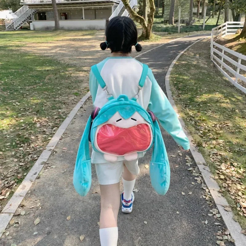 2024 Hatsune Miku Cartoon Shoulder Bag Kawaii Painful Packet Cute Anime Girl Plush Backpack Knapsack Student Bag Kids Gift Toy