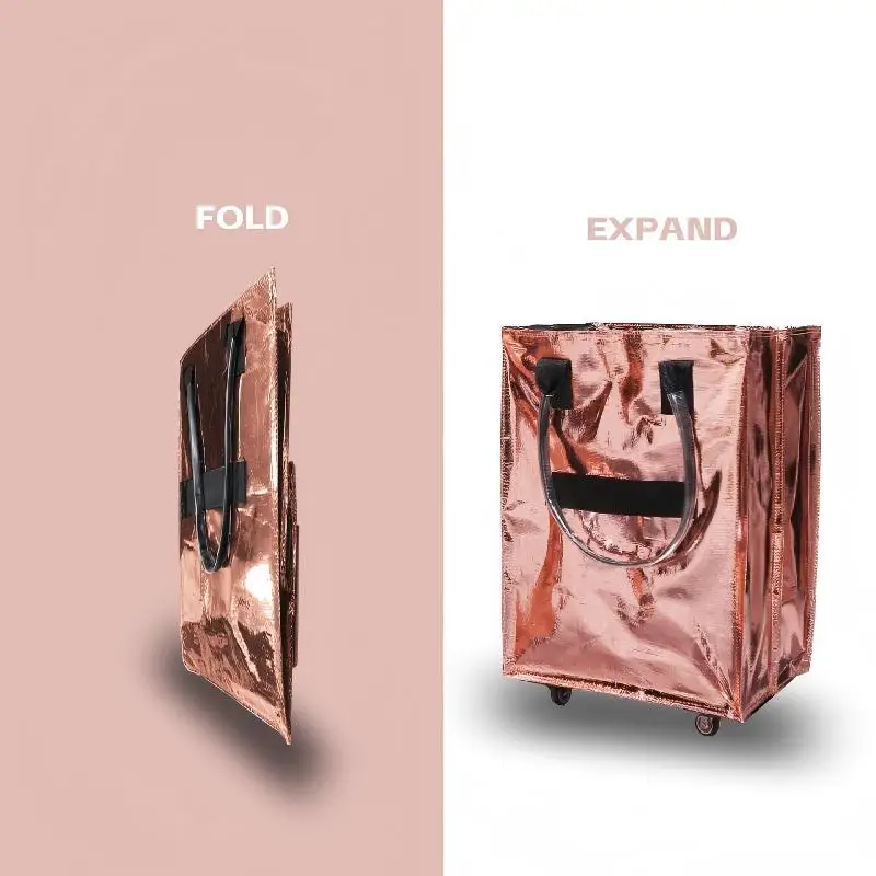 Modern Simple Design Long-Handled Folding Storage Bag With Pulley Waterproof Dustproof Portable Folding Bag for Shopping