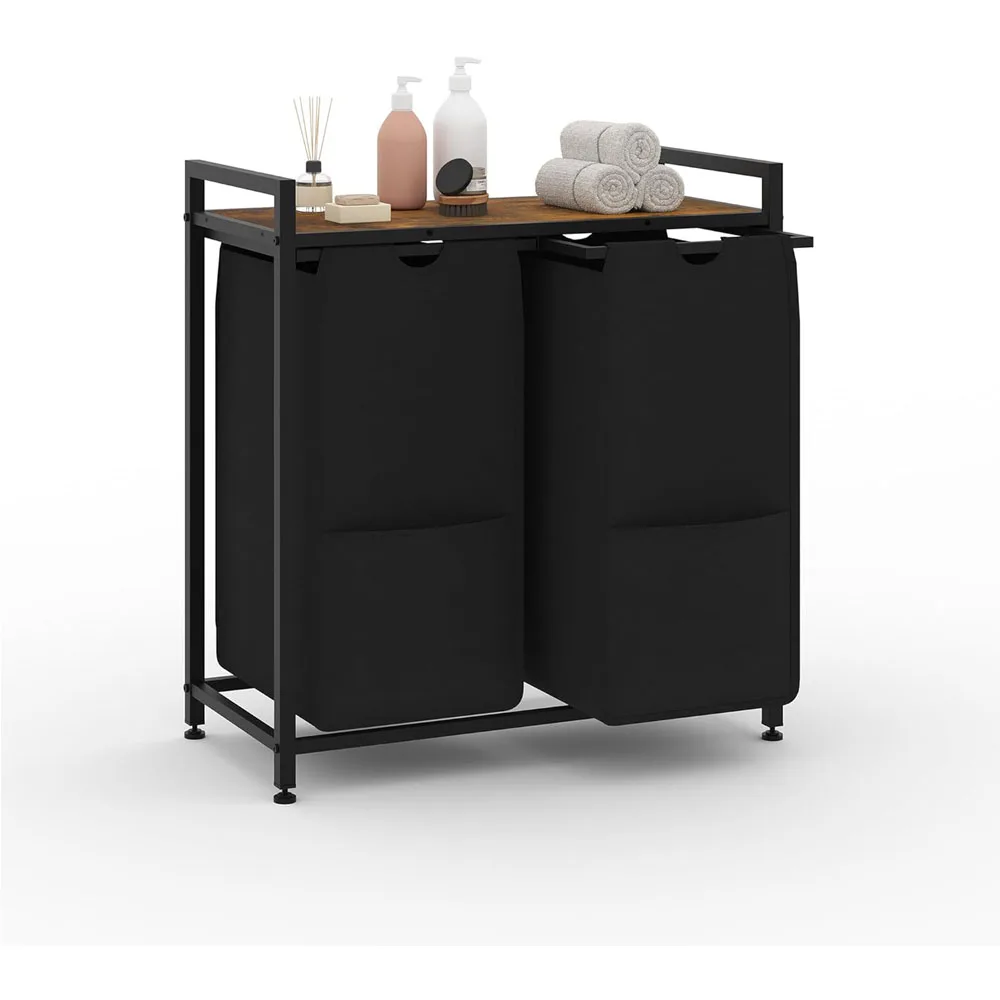 

2 3 4 Section Laundry Hamper With Shelf Pull Out Removable Bags Metal Frame Laundry Sorter With Movable Wheels And 3 Compartments Burnt Orange Board