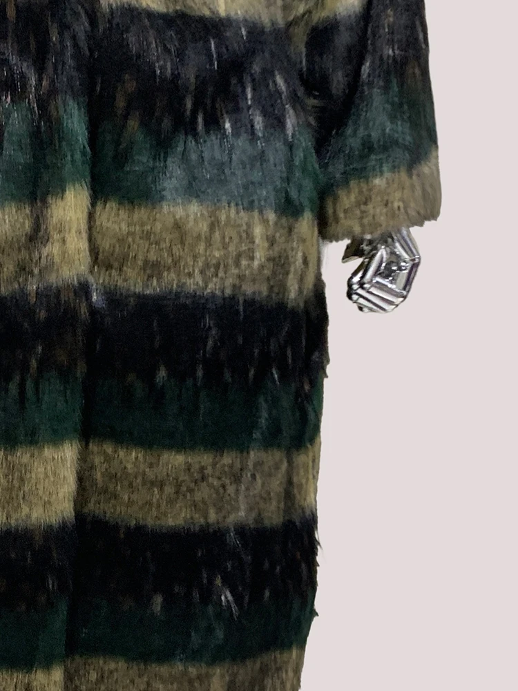 Nerazzurri Jesień Zima Długi Ciepły Gruby Pasiasty Włochaty Miękki Sztuczny Futrzany Płaszcz Damski Luksusowe Markowe Ubrania Moda Pokazowa