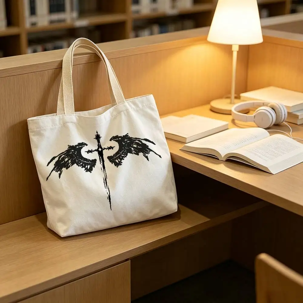 Gothic Bat Wing Sword Sigil Print Bag Eco Shopper Cotton Jute Bag Reusable Bag Foldable Reusable Sac Tissu
