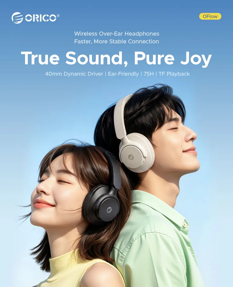 ORICO Wireless Over-Ear Bluetooth Headphones 40mm Driver 75H Playback TF Card Support SBC/AAC Foldable Dual Pair Protein Leather