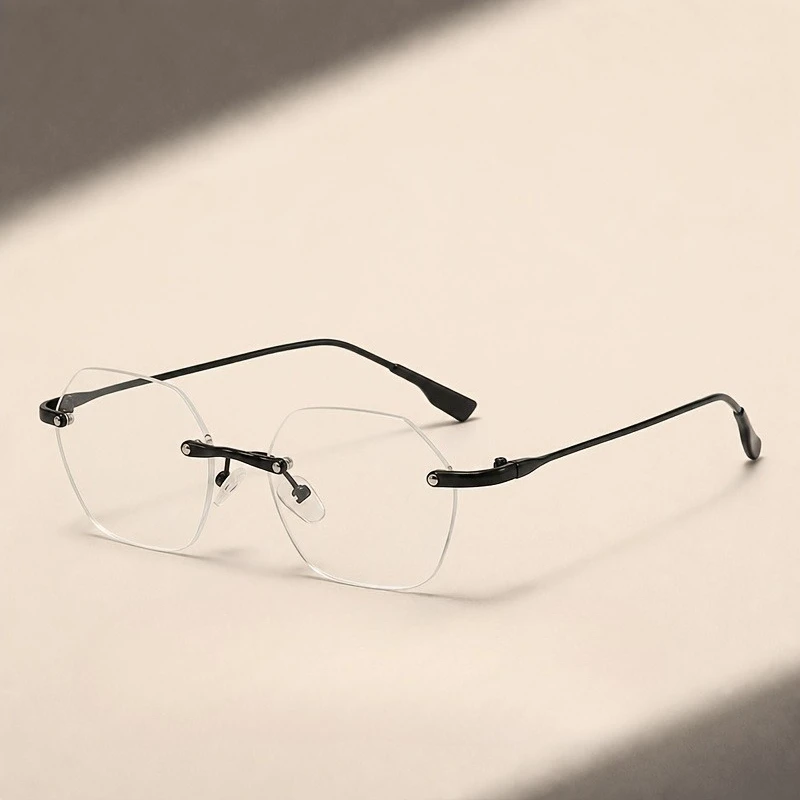 Lightweight and Stylish Men's and Women's Frameless Hexagonal Metal Frame Anti Blue Light Glasses