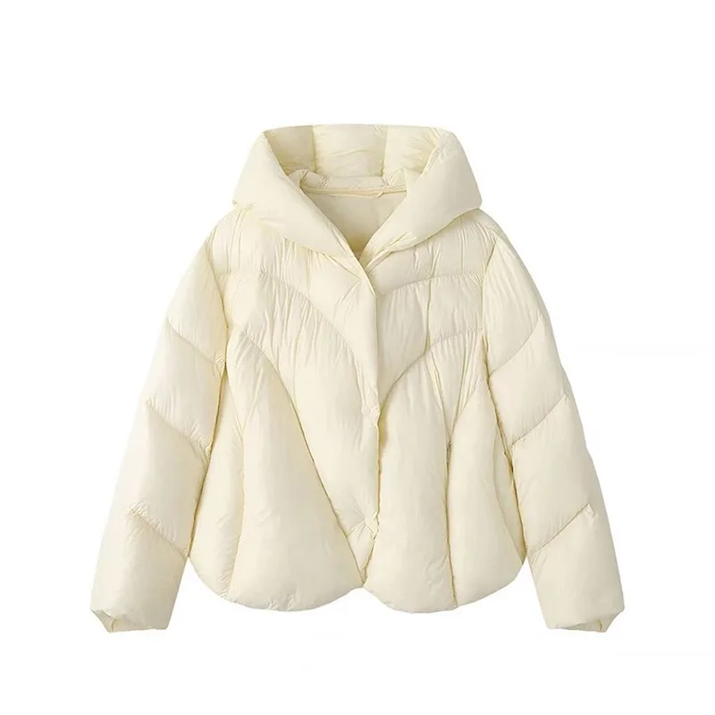 Women's Winter Down Jacket White Duck Down Hooded Irregular Short Thickened Vintage Simple Comfortable Soft Niche Versatile New