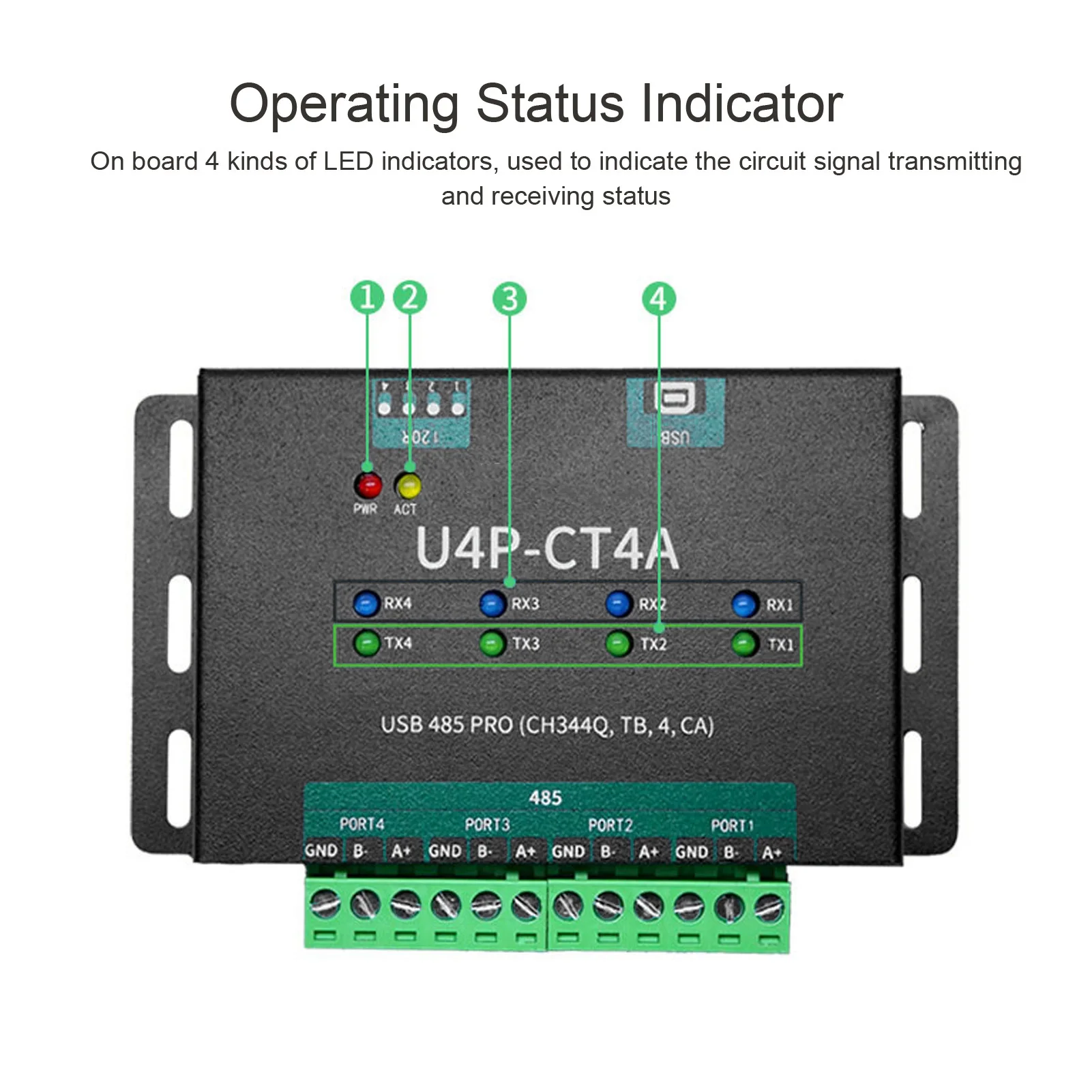 USB to 4 Way for RS485 Converter Adapter Industrial Grade Isolated USB Serial Port Module for CH344Q Chipset