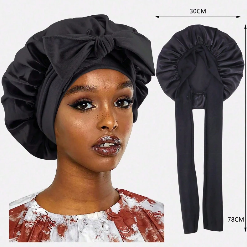 

Soft Satin Bonnets for Women Solid Color Elastic Sleep Satin bonnet Shower Caps Perfect for Natural Curly Hair Machine Washable