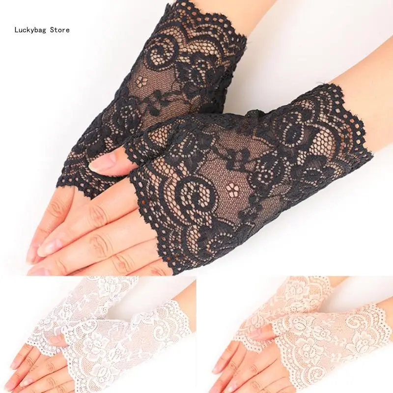 

UV for Sun for Protection Lace Gloves Half Finger Gloves Lace Hand Covers for Dr