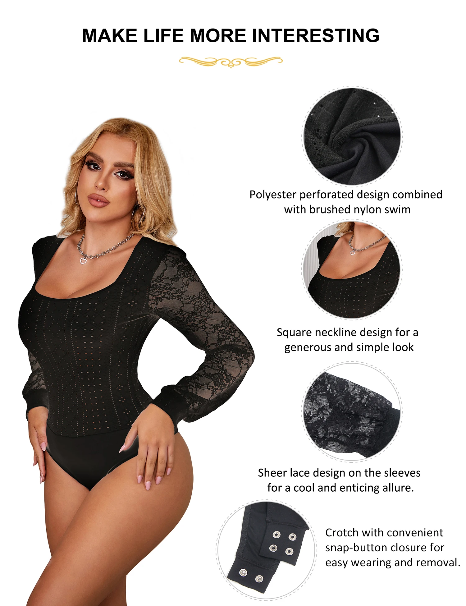 Comeondear Black Mesh Jumpsuit Lingerie See Through Bodysuit Erotic Outfit Pajamas Oversized Long Sleeve One PCS Teddy Rompers