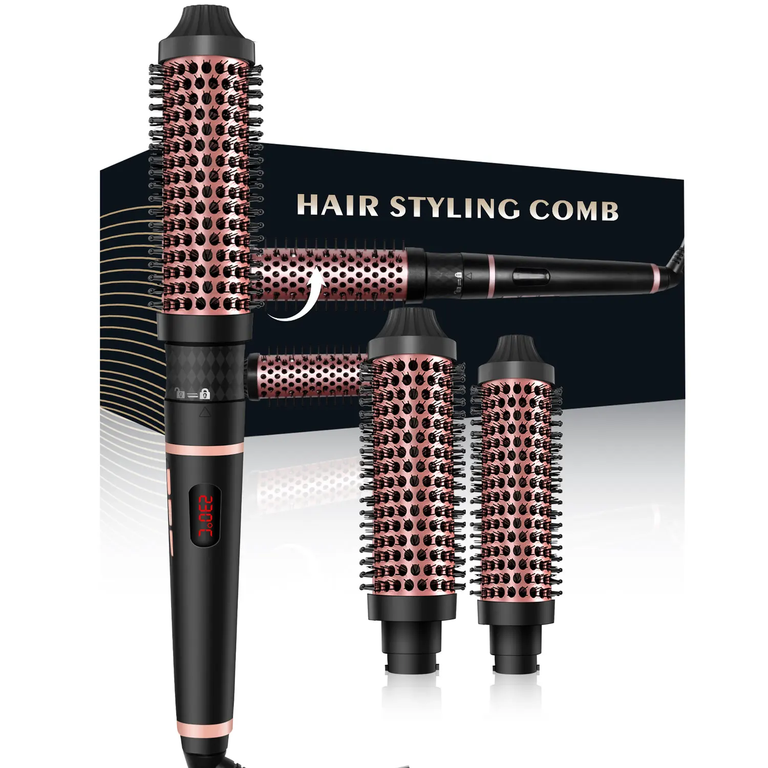 2 in 1 Thermal Brush Set Double PTC Heated Heat Round Brush Ionic Curling Brush 11 Temps Heated Curling Brush