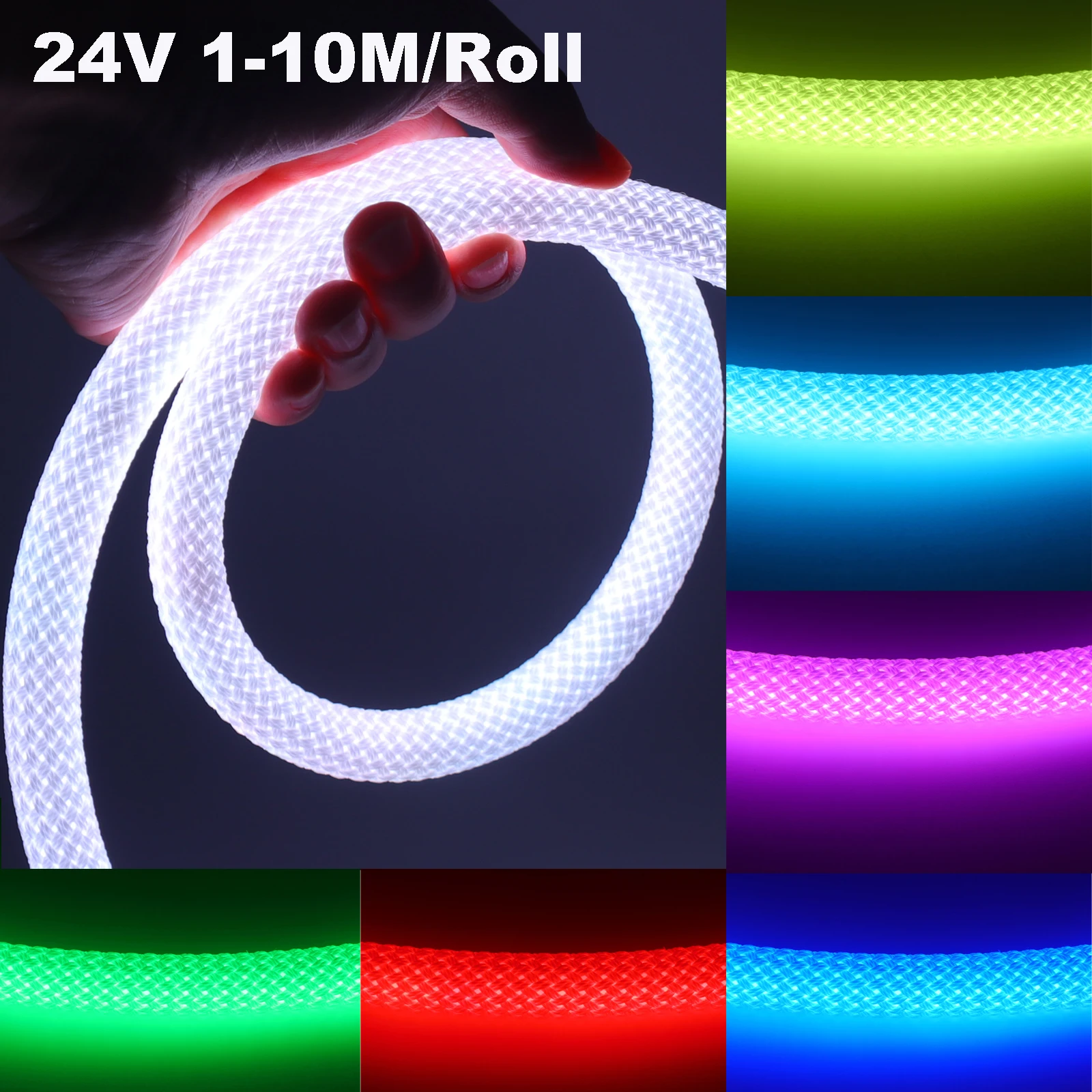 

24 В круглый сетчатый узор неоновая светодиодная лента 240 светодиодов/м 360 градусов RGB красочная гибкая лента IP67 водонепроницаемая 1-10 м/рулон