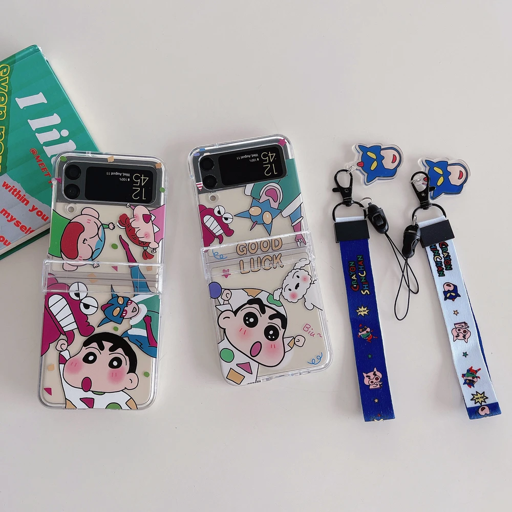 Cute Japan Anime Crayon Shin-chan Transparent Phone Case For Samsung Galaxy Z Flip 7 Hard PC Back Cover For Z Flip 6 5 4 3 Case view 3