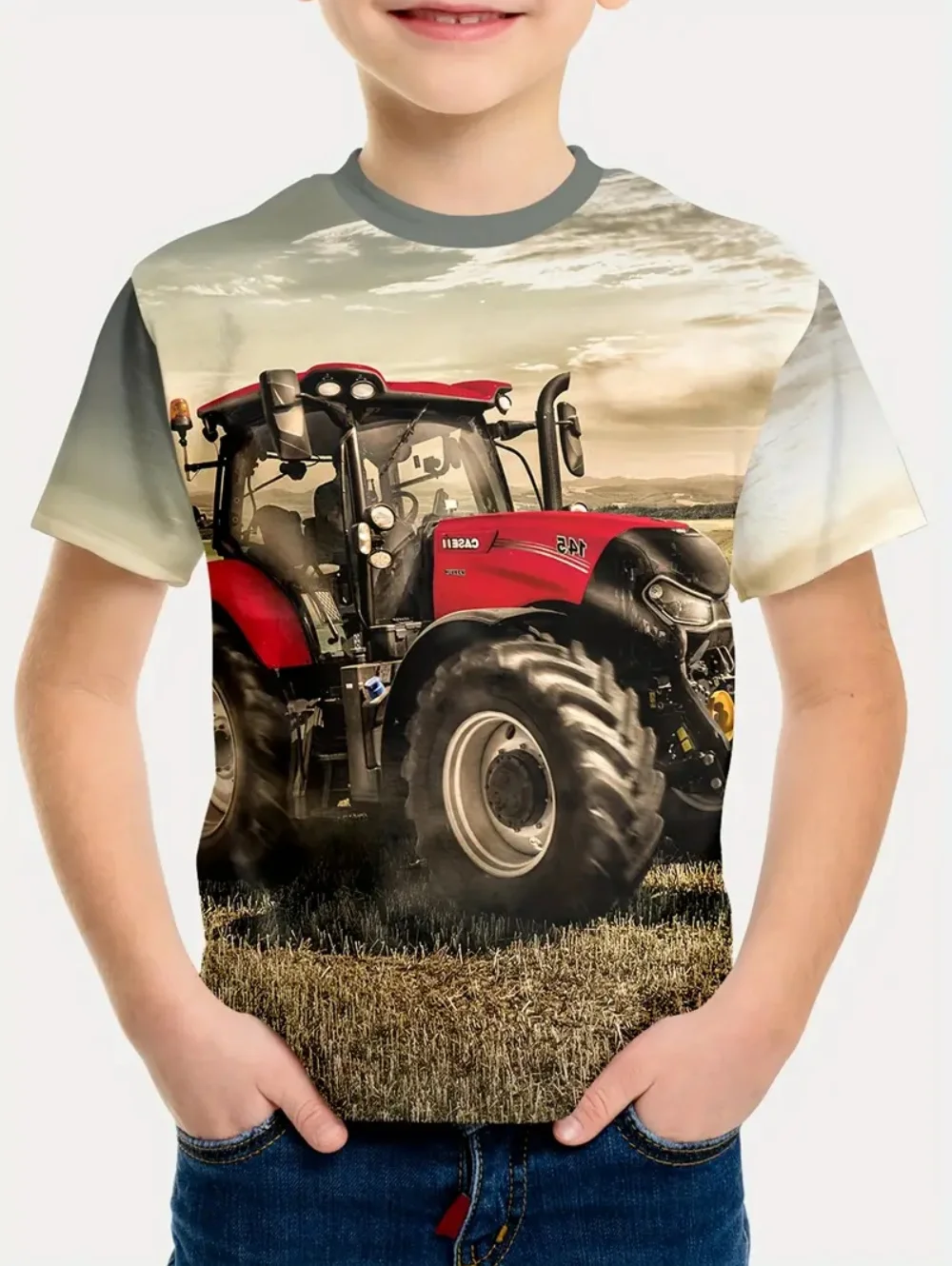 Cool 3D Tractor Print Kids Clothes Boys Tshirt Short Sleeve Fashion Children Summer Clothes Outdoor Active Children's Clothing
