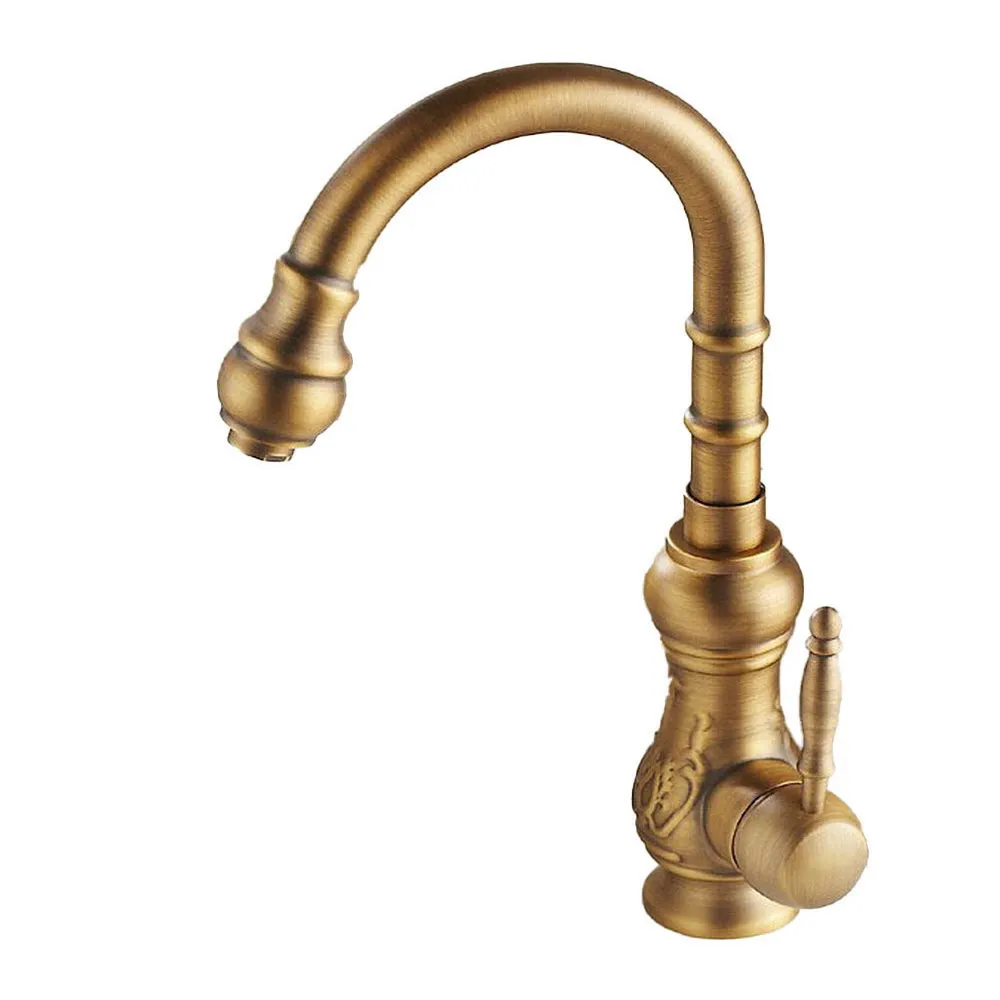 Kitchen Faucets Deck Mounted Mixer Tap 360 Degree Crane Antique Brass Kitchen Faucet Rotation Spray Mixer Tap Nan004