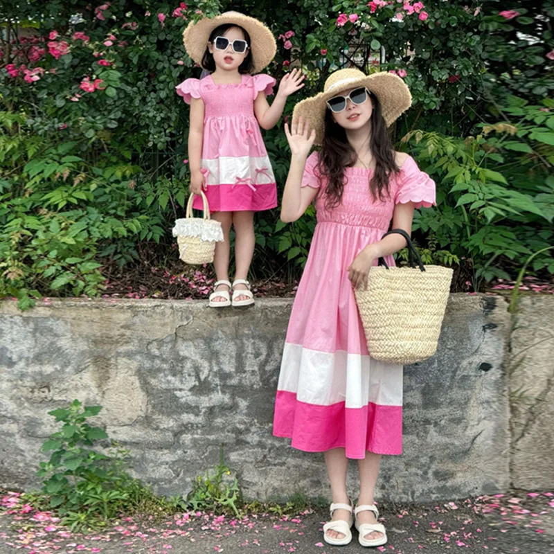 2026 Parent-child Dress Summer Mother-daughter Sweet Gown Children short-sleeved Vestidos New Mommy Girl Family Matching Outfits