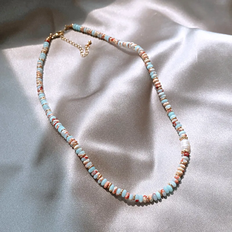 Reine handgemachte gewebte Natursteinperlenkette Perlenanhänger Halskette Luxuriöse Accessoires für Damenhals Modeschmuck – Detail 5