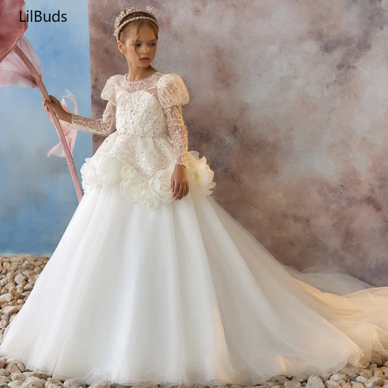 

2024 Children's Princess Dress Kids Foreign-Style Cute Wedding Birthday Girl Show Model Host Piano Performance Elegant Clothes