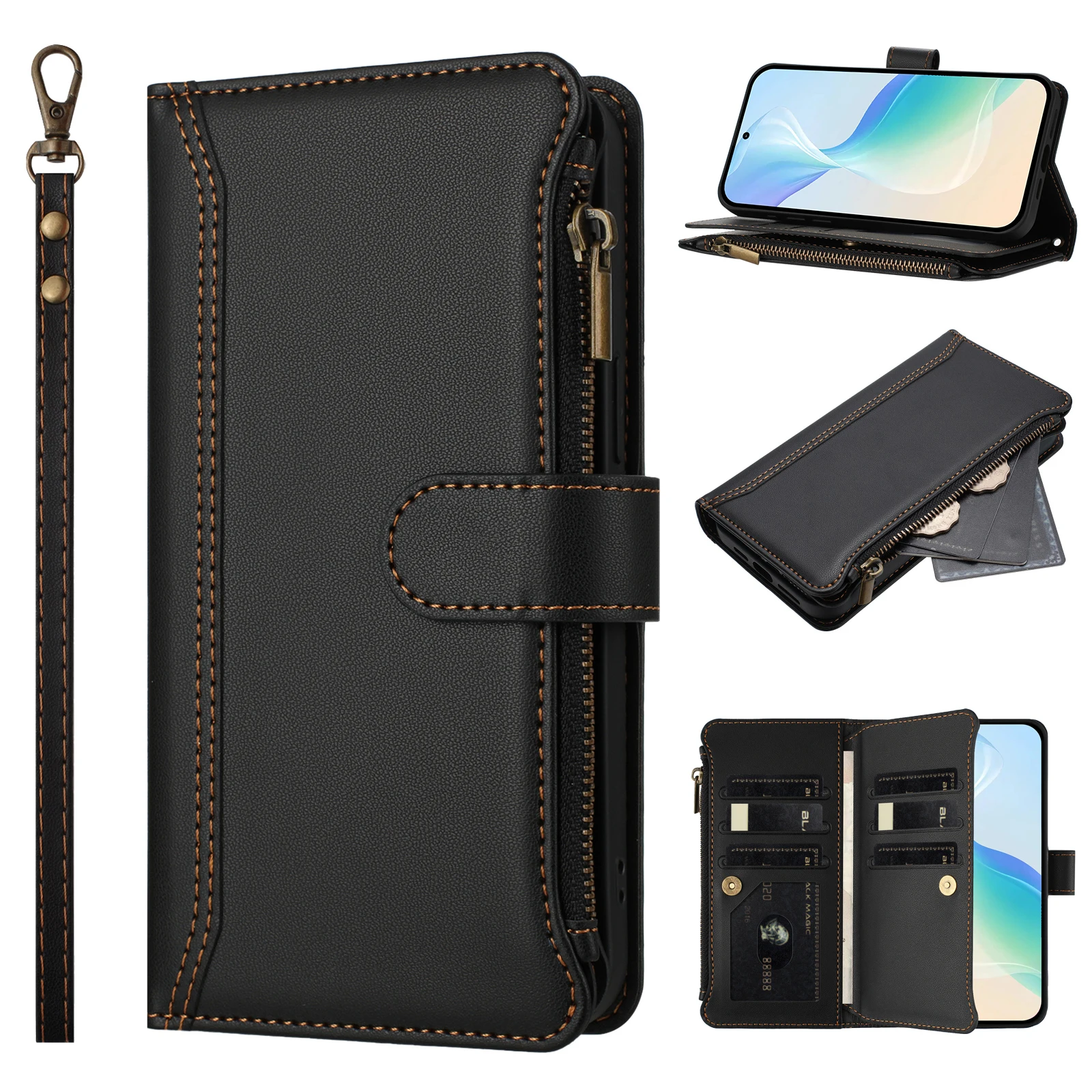 Zipper Wallet Phone Case For HMD Pulse Nokia C300 C32 C30 G400 G310 G42 X30 Magnetic 9 Card Slots Funda Book Flip Leather Cover - view 2