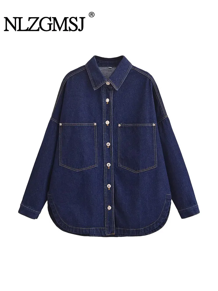 

NLZGMSJ новая шикарная женская рубашка, модная осень 2025 года, повседневная уличная одежда с длинными рукавами, прямая свободная блузка на пуговицах