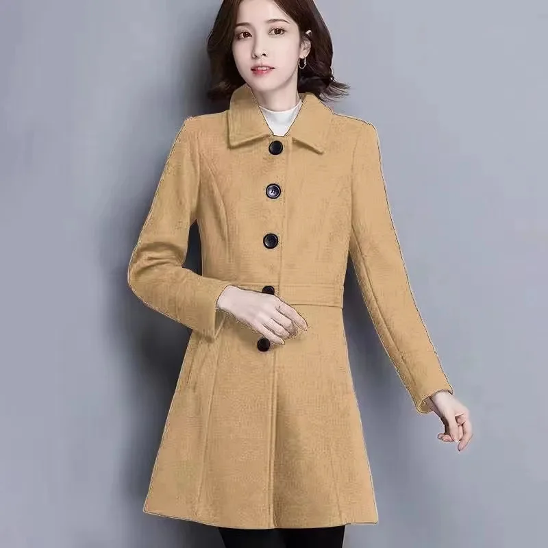 

Woolen Coat Women's Autumn Winter Woolen Jacket Overcoat Single-Breasted Outerwear Female 2024 New Fashion Mid-Long Coats