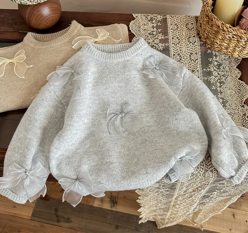 ZOETOPKID Baby Mädchen Prinzessin Baumwolle Strickpullover mit Schleife Winter Herbst Frühling Säugling Kleinkind Strickkleid Outfit Babykleidung – Detail 6