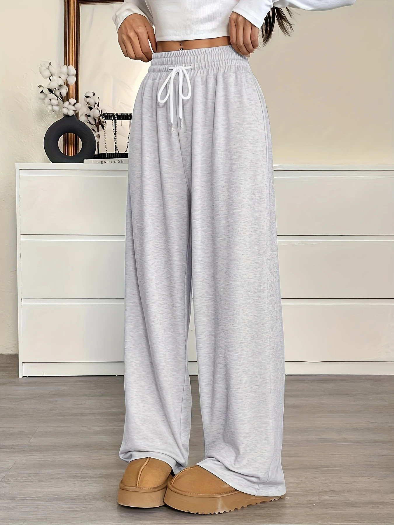 Women's sports drawstring waist loose sports pants, suitable for sports, business and leisure women's back to school clothing