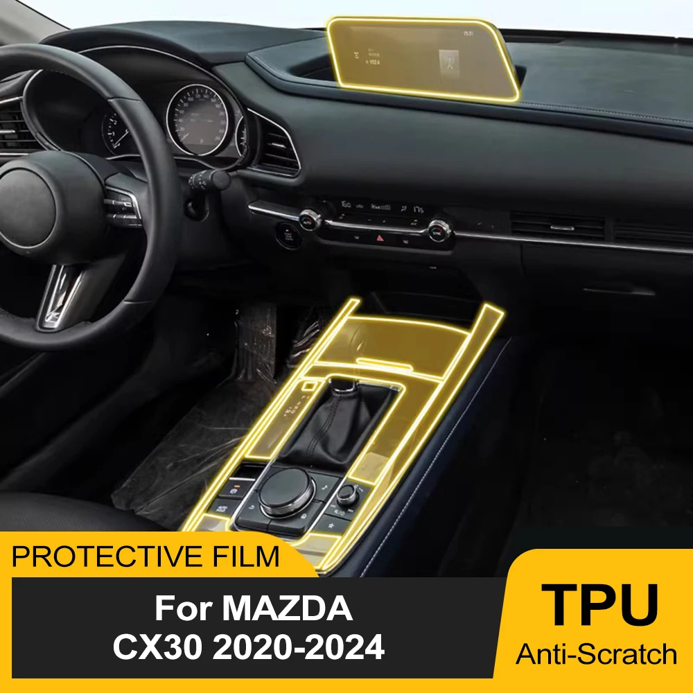 Película Protectora de TPU para el Panel de Cambios y la Pantalla de Navegación de la Consola Central del Interior del Automóvil, para Mazda CX30 2020-2024, PPF Precortada