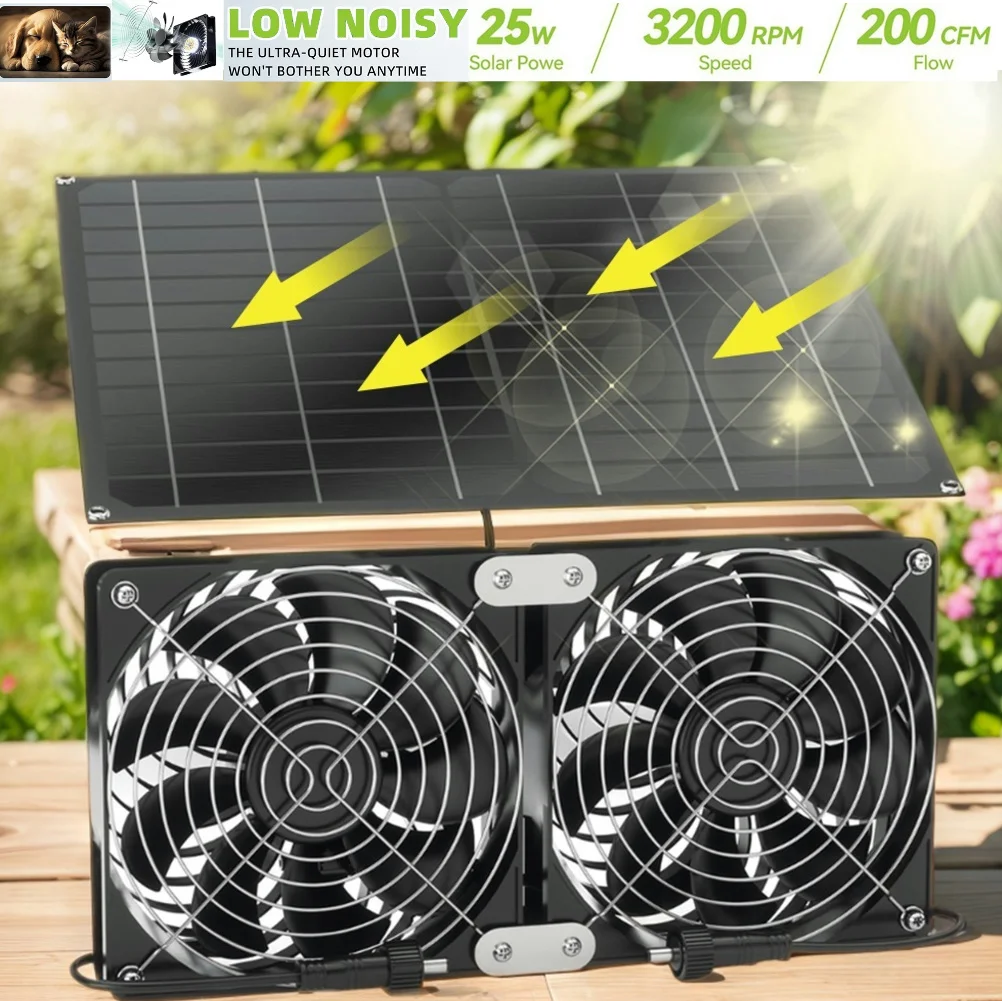 

15W 12V Solar Fans IP65 Waterproof Solar Powered Fan Kit Regulate Temperature Solar Panel Exhaust Fans for Outside Inside Shed