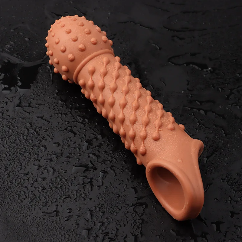 Reusable Penis Enlargement Sleeve Flexible Glans Condom Enlarger Delay Ejaculation Massage Vagina Adult Sex Toys For Couple