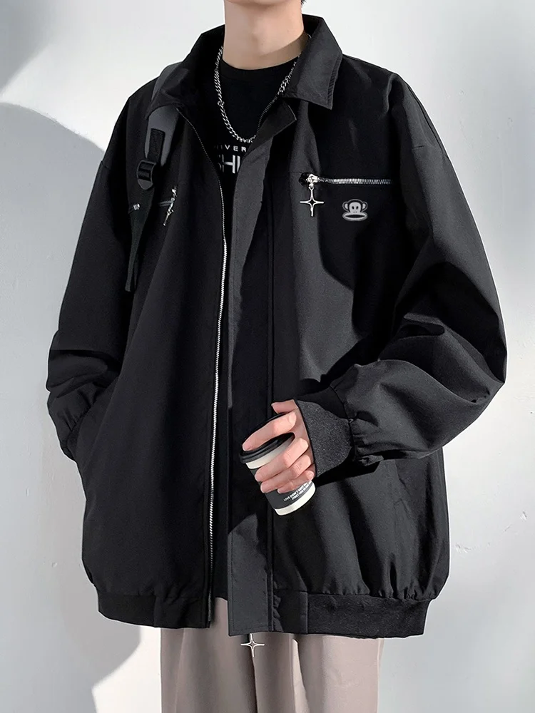 

PaulFrank Loose Casual Long Sve Collar Jaet Men's Autumn New Sle Zipper Decorated Windproof Polyester Fiber Coat