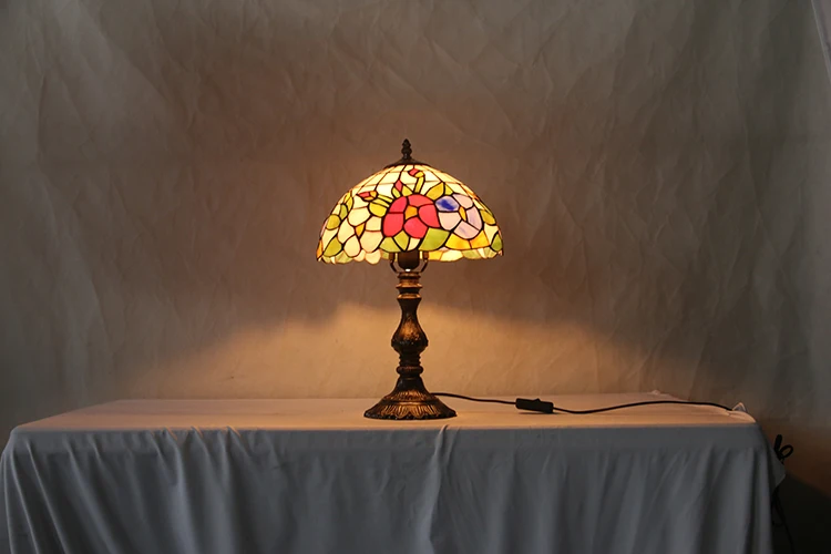 Longhuijing 12 Inch Modern Tiffany Style Stained Glass LED Table Lamp AC Powered for Living Room Bedroom Decor