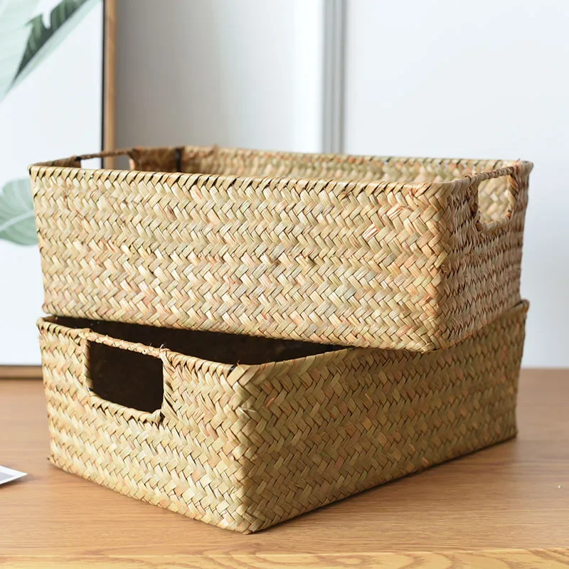 New Natural Large Woven Seagrass Basket of Straw Wicker for Home Table Fruit Bread Towels Small Kitchen Storage Container