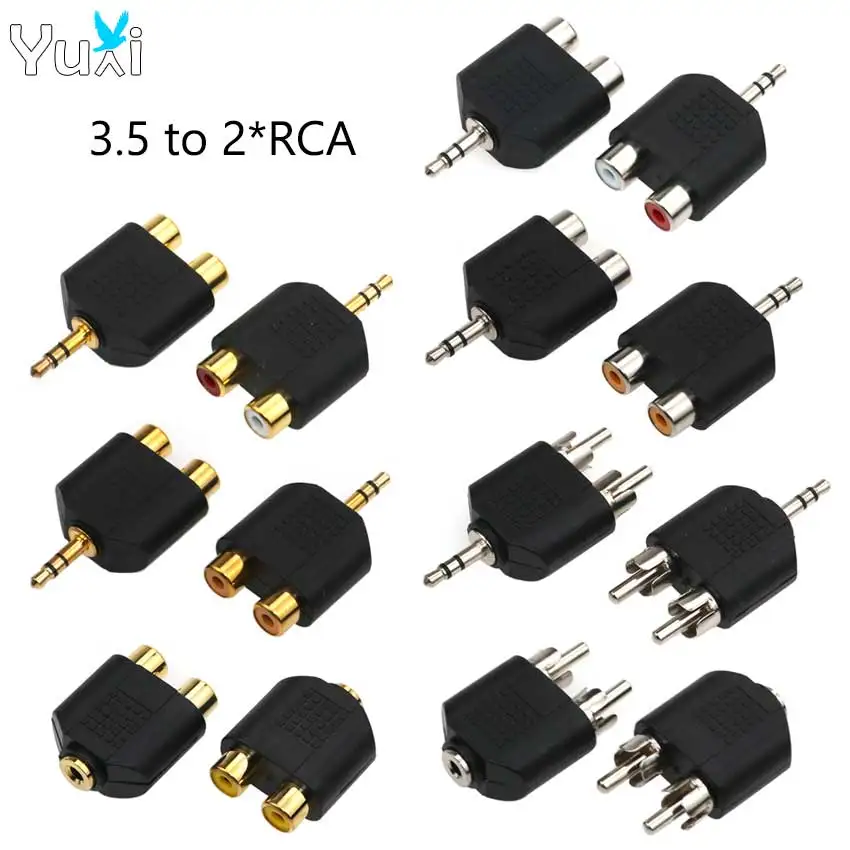 YuXi 1-częściowy adapter gniazda audio stereo 3,5 mm na 2 RCA męskie na żeńskie złącze audio Jack Konwerter do głośnika