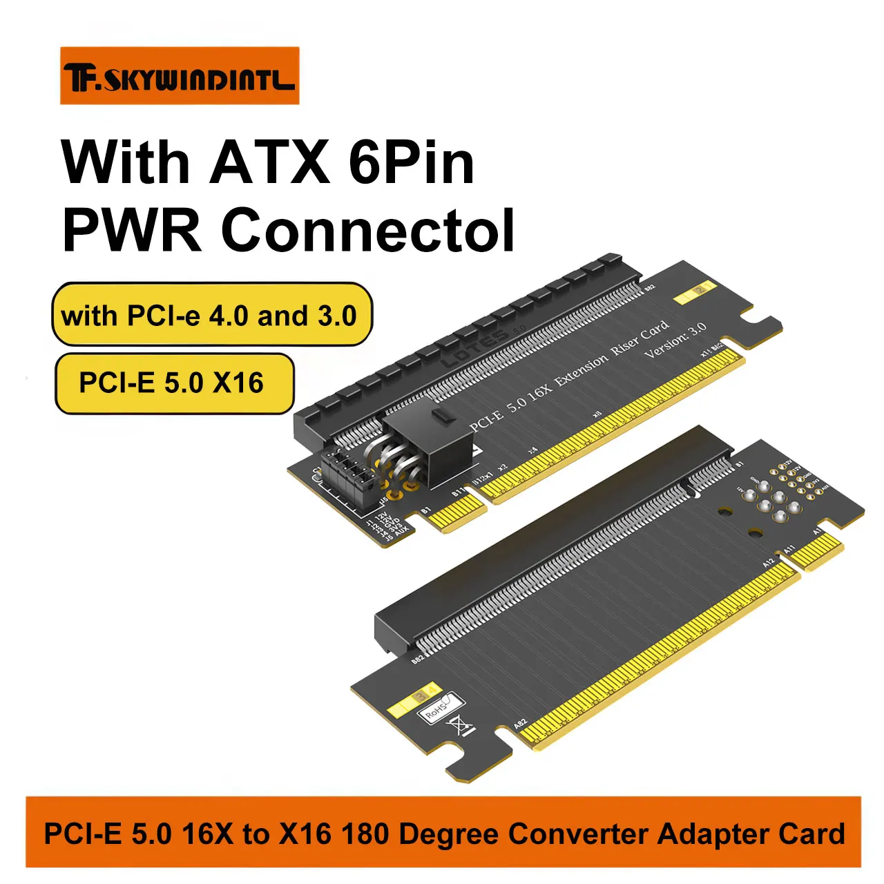 PCI-E 5.0 16X to X16 180 Degree Adapter Compatible with PCI-e 4.0 And 3.0 Converters With ATX 6Pin PWR Connector for GPU Cards
