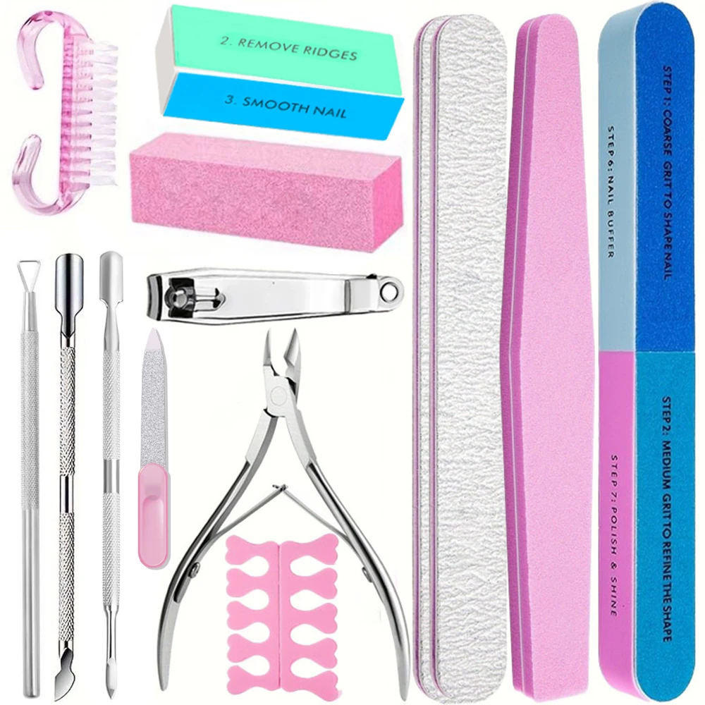10/15-teiliges professionelles Nagelkunst-Set mit 100/180er Körnung Feilen, Polierschwamm, Schere, Nagelhautzangen, Nagelhautschiebern und Gel-Polierwerkzeugen – Detail 1