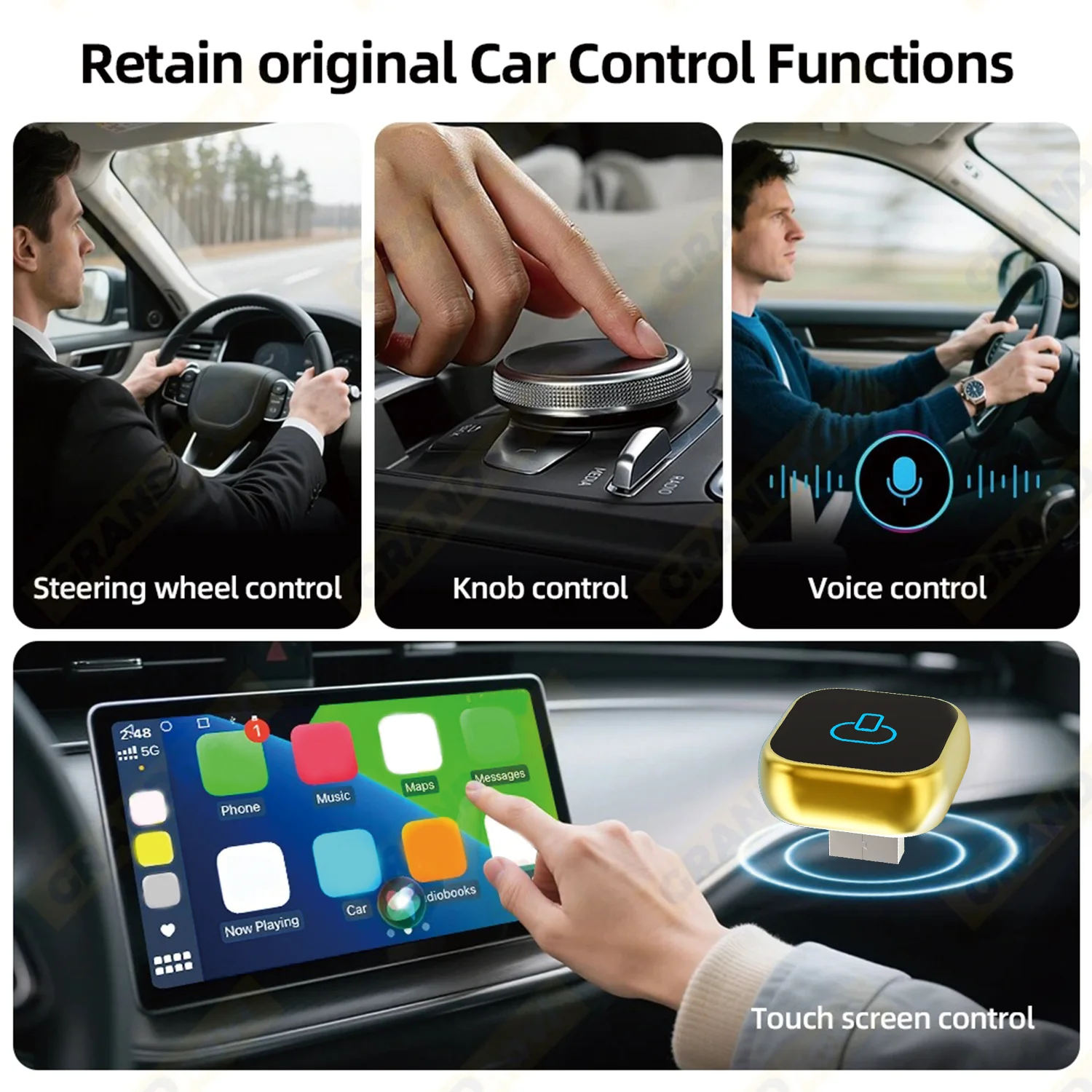 Adaptateur Carplay sans fil 2 en 1, convertit fil vers Carplay sans fil et Android Auto AI Smart Box pour voitures Carplay filaires 98%