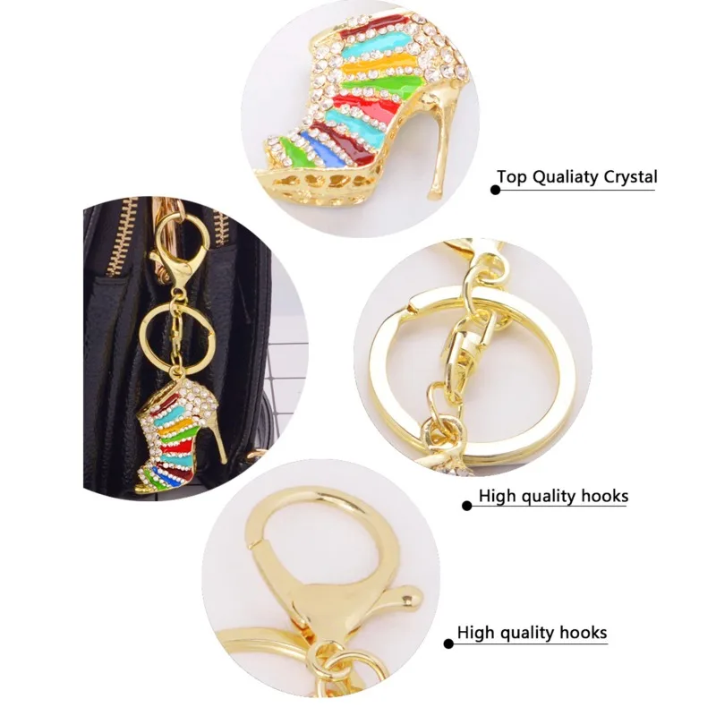 Fashion Rhinestone High Heel Shoe Keychain Ladies Crystal Sandals Keyring Handbag Car Pendant Accessories For Girls Women Gifts