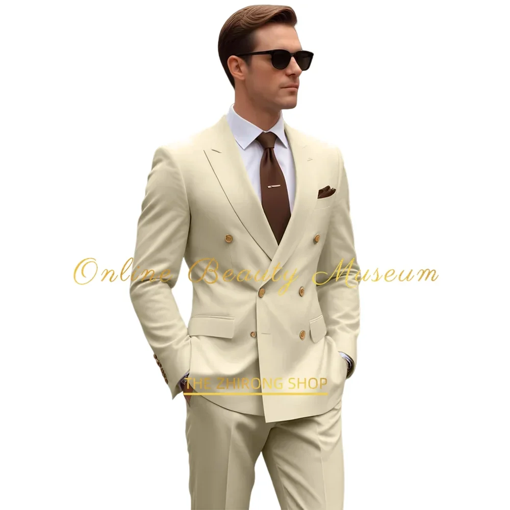 

Off-white Men's Classic Suit 2-piece Double-breasted Blazer Pants Perfect for Wedding Groomsmen Prom Dinner Party Custom Tuxedo