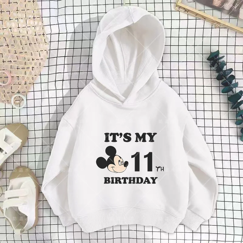 Disney Birthday Number 3-12 Minnie Mouse Hoodies Cartoons Baby Sweatshirt Boy Kawaii Girl Clothes Disney Mouse Kawaii Cartoons