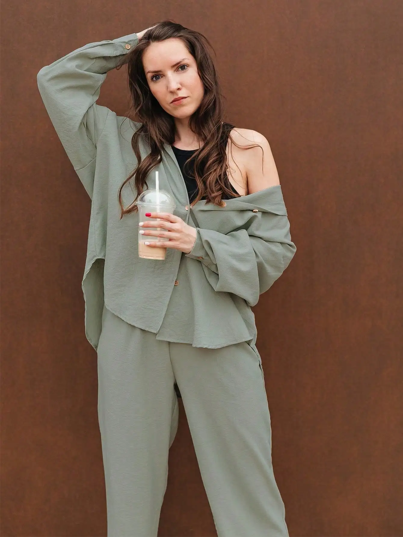 Leisure Set Women Oversized Shirts and High Waist Pants Female Two Piece Set Tracksuits