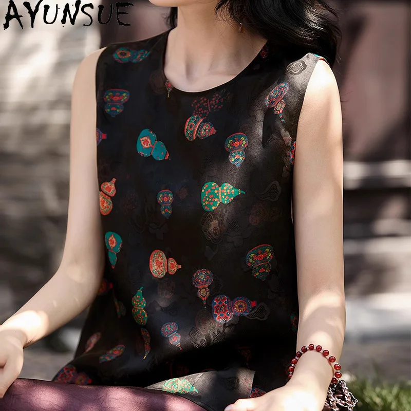 AYUNSUE 91% Mulberry Silk Women's Tanks Chinese Style Sleeveless Tops for Woman Convertible Tank Top Woman Clothes Ropa Mujer