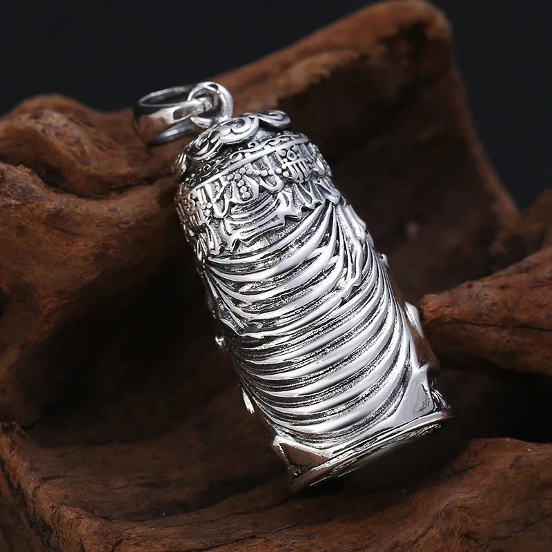 S925 Sterling Silver Guanyin Pendant Black Color Old Process Unisex Brass Six Words Lotus Fine Jewelry FYNE397
