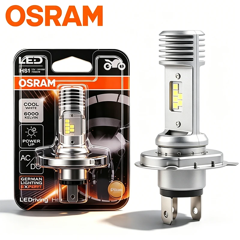 OSRAM HS1 LED Headlight Motor 6000K White Lamp LED Bright Motorcycle High Low Beam 10/10W 12V PX43t Moto Bulb 7685CW 1/2pcs